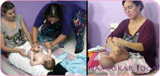 Namaskar Yoga - Shantala ajuda a fortalecer o vínculo mãe-bebê, relaxa ambos e minimiza cólicas