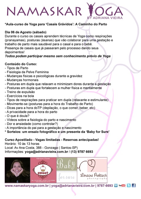 Flyer CaisaisGravidos , DIA 6 DE AGOSTO-  Curso com técnicas de Yoga para 'Casais Grávidos'